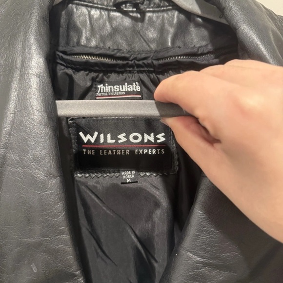 Vintage 80s Wilsons Black Leather Jacket Womens Medium Paisley Suede Sleeve Coat - Picture 6 of 9